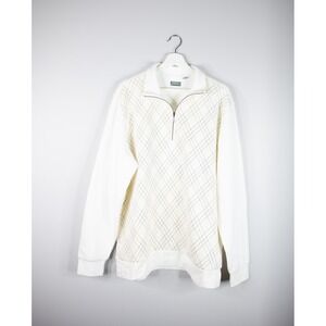 Ashworth Mens Cream‎ Argyle Quarter Zip Long Sleeve Golf Pullover Shirt Size XL